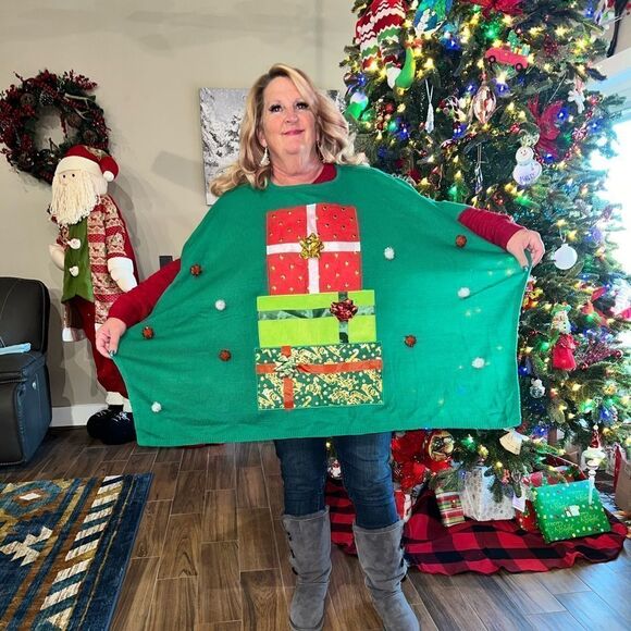 - WOMENS NEW CHRISTMAS PRESENT HOLIDAY PARTY PONCHO - Picture 2 of 7